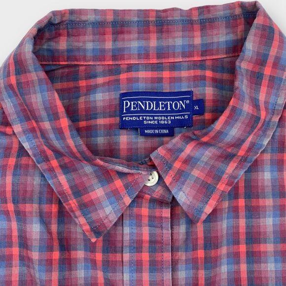 Pendleton Shirt Womens Extra Large Red Blue Check Button Up Long Sleeve Outdoor - Picture 8 of 14